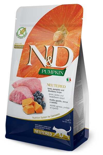 Farmina N&amp;amp;D Pumpkin Neutered, Lamb, Pumpkin and Blueberry Adult - Беззерновой сухой корм с ягненком, тыквой и черникой для стерилизованных кошек (3 кг)