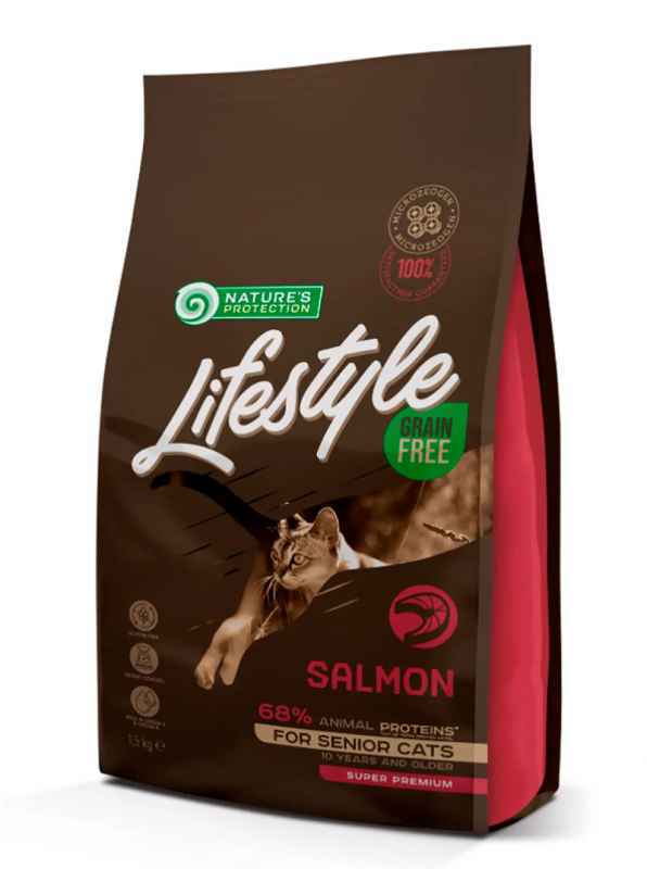 Nature's Protection Nature&amp;#039;s Protection Lifestyle Grain Free Salmon Senior Cats – Сухой беззерновой корм c лососем для пожилых кошек (1,5 кг)
