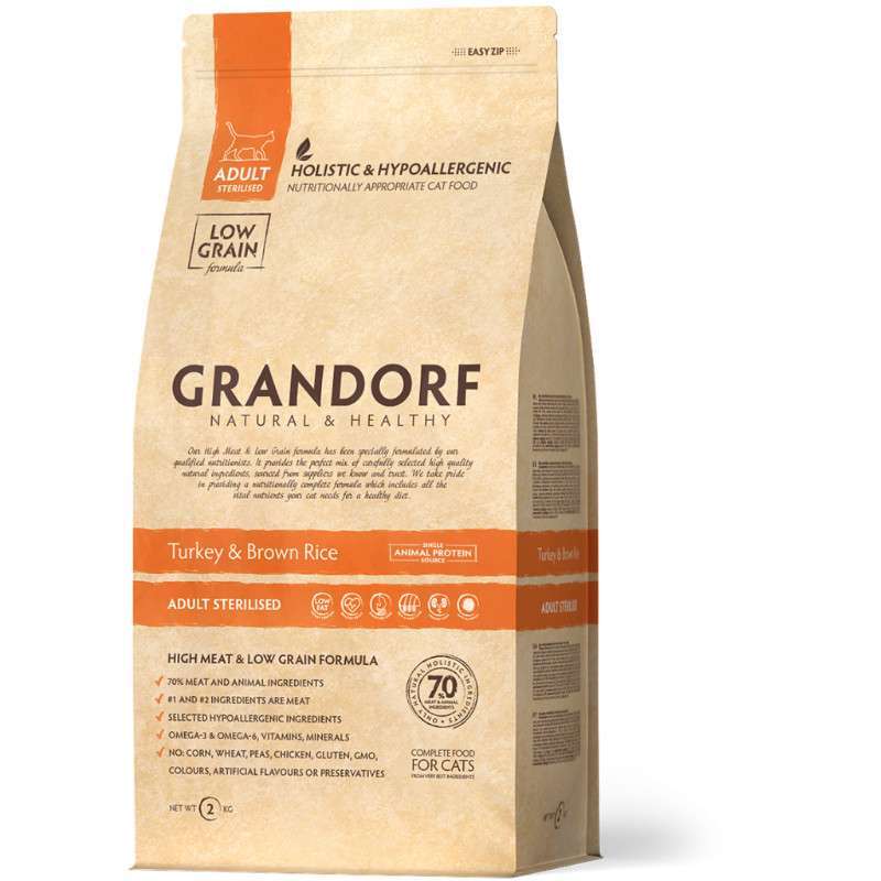Grandorf (Грандорф) Turkey &amp;amp; Brown Rice Sterilised - Сухой корм с индейкой и коричневым рисом для взрослых кастрированных котов и стерилизованных кошек (400 г)