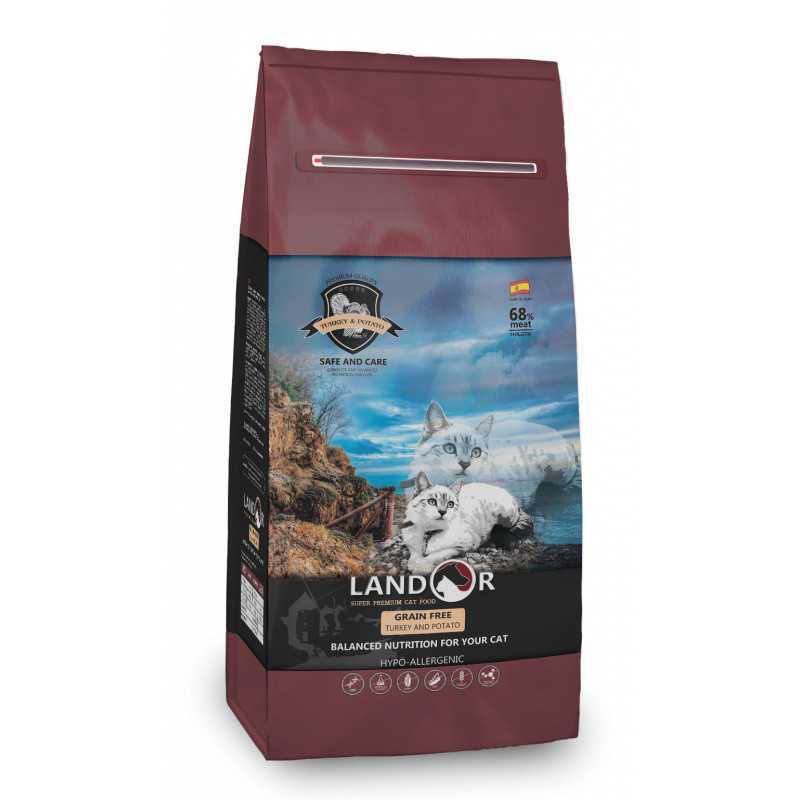 Landor (Ландор) Grain Free Cat Turkey&amp;amp;Potato - Сухой беззерновой корм с индейкой и бататом для взрослых котов и кошек (400 г)