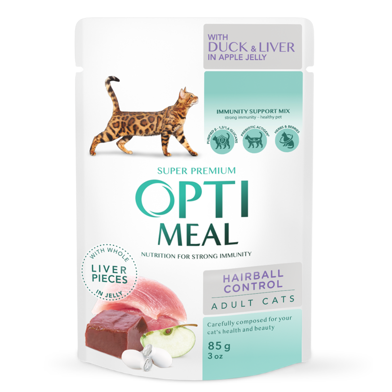 Optimeal Вологий корм (шматочки в желе) з качка м'ясо та м'ясні субпродукти для котів