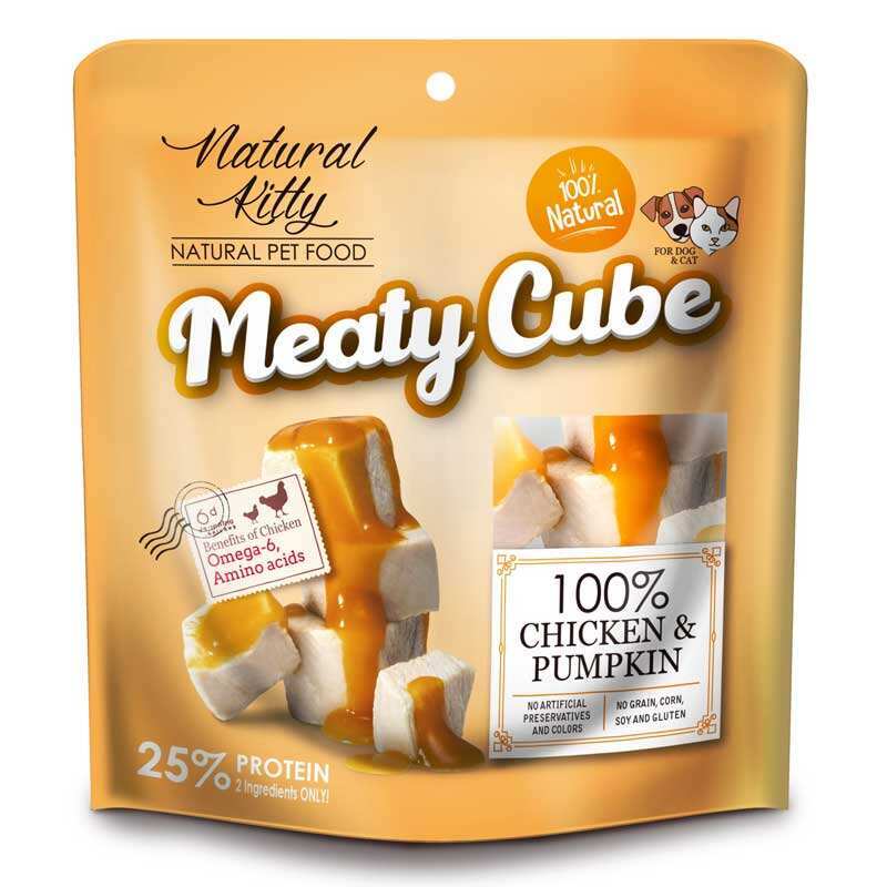 Natural Kitty (Натураль Китти) Meaty Cube 100% Chicken&amp;amp;Pumpkin - Натуральное лакомство кубики из мяса курицы в тыквенном соусе для котов и собак (60 г)