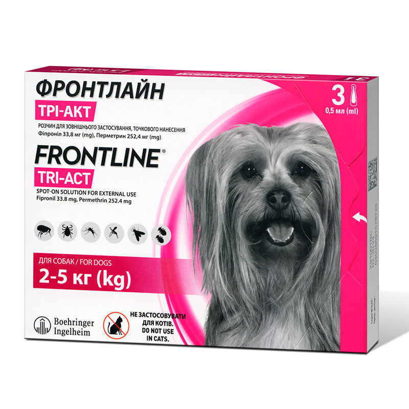 Frontline Tri-Act (Фронтлайн Три-Акт) - Противопаразитарный препарат от блох, вшей, клещей и комаров для собак (1 пипетка) (5-10 кг)