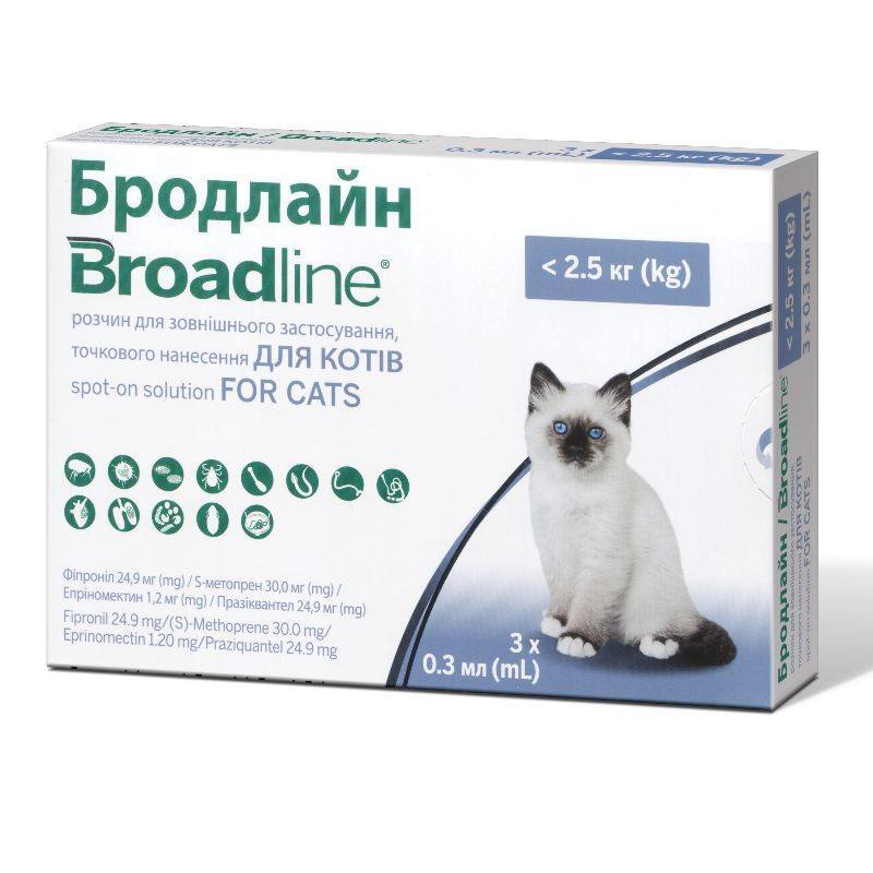 Broadline (Бродлайн) by Boehringer Ingelheim Spot-on - Противопаразитарные капли спот-он от блох, клещей и гельминтов для котов (2,5-7,5 кг)