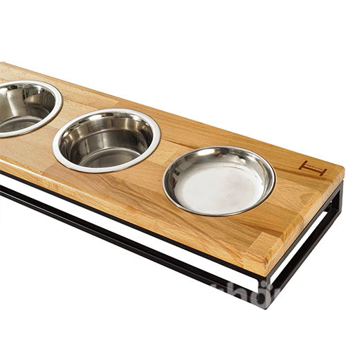 Harley and Cho Три миски на підставці Lunch Bar Natural wood + Black