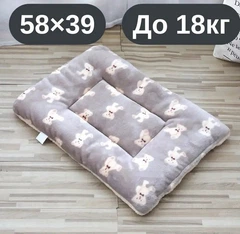 Solve М’який плюшевий килимок-лежанка для котів та собак сірий з ведмедиками, теплий двосторонній матрацик, 58×39, до 18 кг, KT8001163