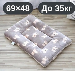 Solve М’який плюшевий килимок-лежанка для котів та собак сірий з ведмедиками, теплий двосторонній матрацик, 69×48, до 35 кг, KT8001164