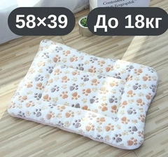 Solve М’який плюшевий килимок-лежанка для собак та котів, теплий двосторонній матрацик, 58×39, до 18 кг, білий з лапками KT8001123