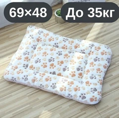 Solve М’який плюшевий килимок-лежанка для котів та собак білий з лапками, теплий двосторонній матрацик, 69×48, до 35 кг, KT8001124