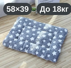 Solve М’який плюшевий килимок-лежанка для собак та котів , теплий двосторонній матрацик, 58×39, до 18 кг, сірий з зірками KT8001133