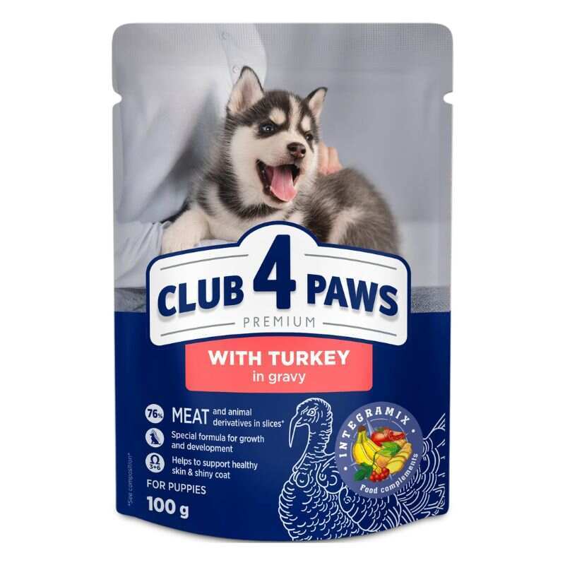 Club 4 Paws Вологий корм (шматочки в соусі) з індичкою для цуценят