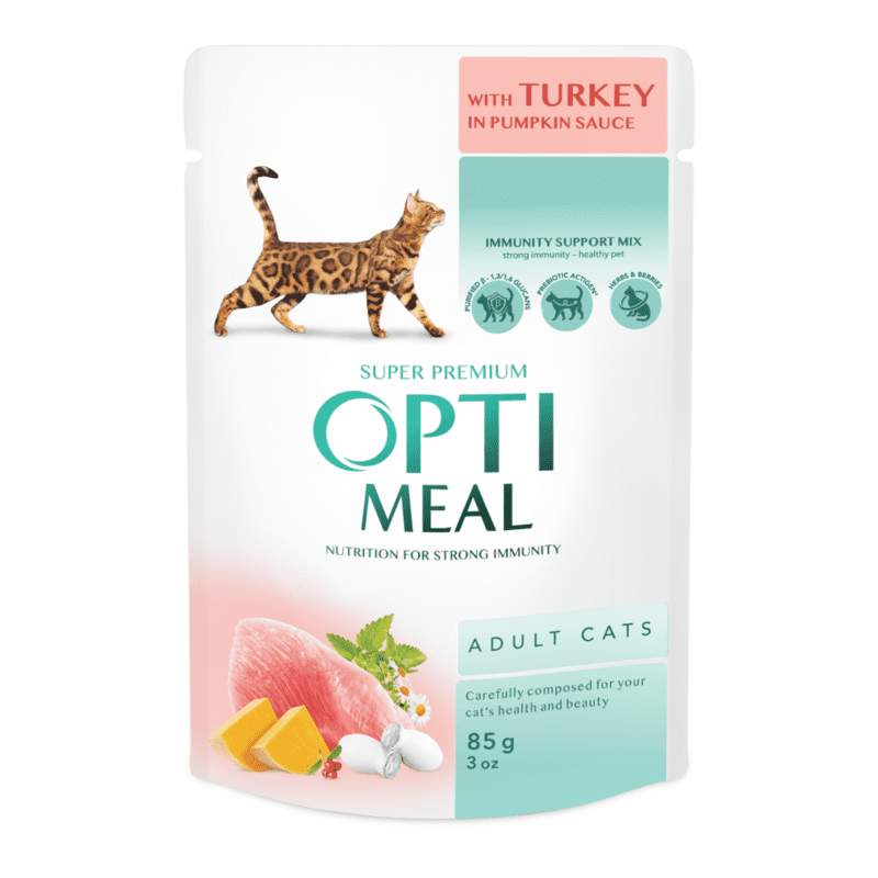 Optimeal Вологий корм (шматочки в соусі) з індичкою для дорослих котів
