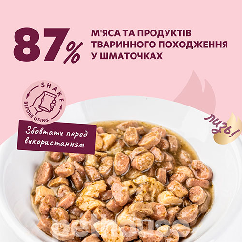 Delickcious Вологий корм (шматочки в соусі) з інші джерела курка качка м'ясо та м'ясні субпродукти для дорослих котів