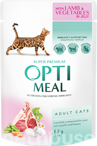 Optimeal Вологий корм (шматочки в желе) з ягнятиною для котів