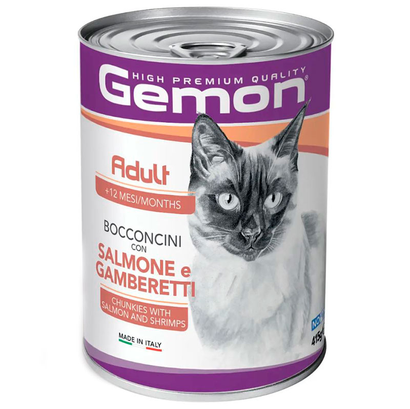 Gemon Вологий корм (шматочки в желе) з м'ясо та м'ясні субпродукти риба лосось креветки для дорослих котів