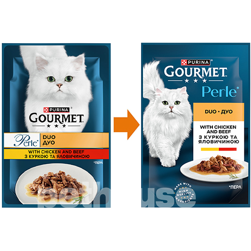 Gourmet Вологий корм (шматочки в соусі) з курка м'ясо та м'ясні субпродукти яловичина для котів