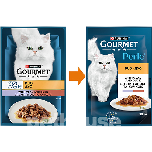 Gourmet Вологий корм (шматочки в соусі) з качка м'ясо та м'ясні субпродукти телятина для котів