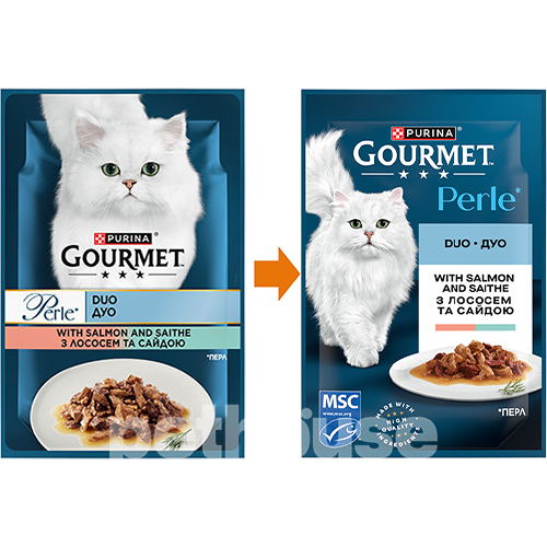 Gourmet Вологий корм (шматочки в соусі) з м'ясо та м'ясні субпродукти риба лосось для котів