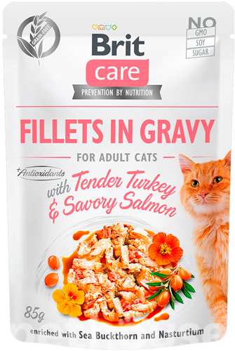 Brit Care Вологий корм (шматочки в соусі) з курка риба індичка лосось для котів