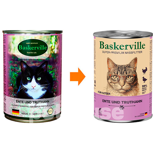 Baskerville Корм з качка м'ясо та м'ясні субпродукти індичка для котів