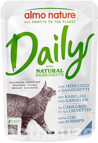 Almo Nature Вологий корм (шматочки в желе) з м'ясо та м'ясні субпродукти риба креветки тріска для котів