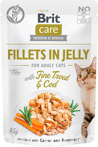 Brit Care Вологий корм (шматочки в желе) з риба форель тріска для котів