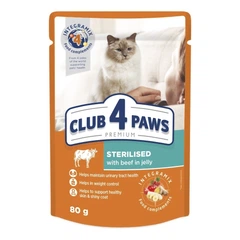 Упаковка влажного корму для стерилізованих котів Club 4 Paws для дорослих котів у желе з говядиною 80 гр 24 шт