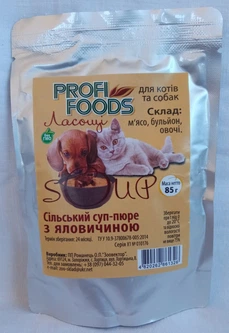 Profi Foods Сільський суп-пюре зі смаком яловичини для котів і собак
