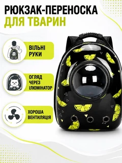 Ander One Космічний рюкзак-переноска для тварин 27х23х35 см з ілюмінатором чорний лимон (49676062)