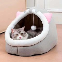 Zoofari М'який стильний будинок для кота з іграшкою та подушкою M (40×40×32см) Лежанка для кота Ліжко для кота Затишний котячий будиночок Сірий