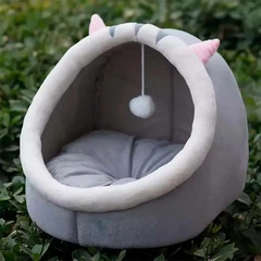 Zoofari М'який стильний будинок для кота з іграшкою та подушкою M (40×40×32см) Лежанка для кота Ліжко для кота Затишний котячий будиночок Сірий