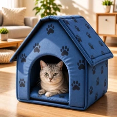 Без бренду Складаний м'який будиночок Portable Dog House для котів і малих собак 43×43×40 см великий синій