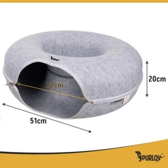 Лежак-тунель для кота Purlov 25810 Donut Ø51 см з вовняного фетру на блискавці сірий