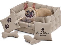 Лежак для собак лежанка для собаки Doggy Affairs ліжко ручної роботи спальне місце М 73х53 см бежевий (без подушок)