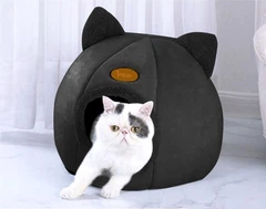 Без бренду Будиночок для котів Purlov закрита лежанка з подушкою 400x360x330 мм текстильний затишний притулок для середніх та дрібних порід тварин з водонепроникним дном та м'яким наповнювачем для сну і відпочин
