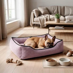 Лежак ліжко для собак EGO Bosyak Вельвет M 75x65 Рожевий (Ортопедична лежанка для собак 6-12 кг)