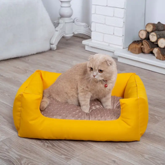 Pet Zoom Лежак лежанка для котів та собак спальне місце 70х50 см (13551-Нов) Жовтий з бежевим