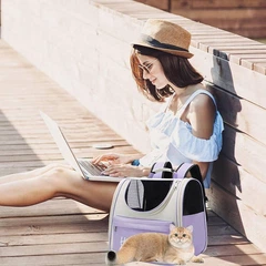 Рюкзак-переноска для тварин Hello Cat для котів і малих порід собак Бежево-Фіолетовий