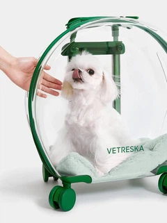 Переноска на колесах Vetreska Bubble для тварин до 9 кг зелено-прозора Д-45*Ш-25*В-49 см