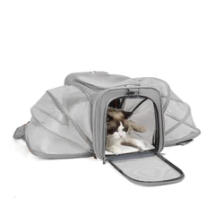 Без бренду Сумка-переноска для котів і собак розширювана з вентиляцією 46×28×28 см (до 10 кг) - Сірий