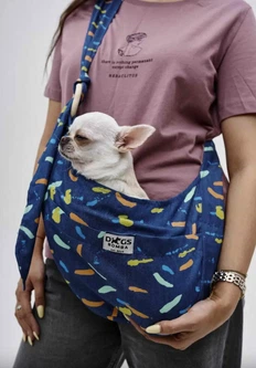 Dogs Bomba Сумка-слінг переноска для собак дрібних порід та котів DogsBomba джинсова принт фарби з фіксатором та кишенею розмір 2 до 6 кг висота 28 см довжина 40 см S-125/2