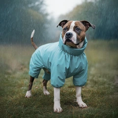 Дощовик комбінезон для собак дрібних порід та цуценят WAUDOG Clothes Collar водонепроникний захисний від бруду з блискавкою на спині блакитний розмір XS25 довжина 22-25 см обхват грудей 36-38 см шиї 2