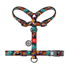 Шлея анатомічна з QR адресником WAUDOG Nylon малюнок "Зубасті монстри" S (4823089376639)