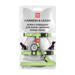 Collar Шлея з повідцем WAUDOG з QR паспортом, XS, Ш 10 мм, Д 122 см, 25-40 см, З 20-30 см салатовий