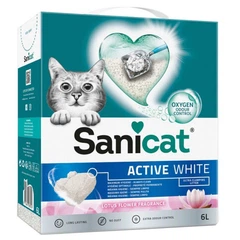 Sanicat (Санікет) Active White Lotus Cat Litter – Білий бентонітовий наповнювач, що утворює супергрудки, з ароматом лотосу для котячого туалету