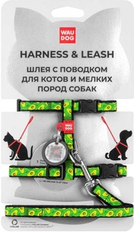 Без бренда Шлейка + повідець нейлон "Авокадо" 10мм*122см/розмір XS /20-30см/25-40см WAUDOG Nylon з QR паспортом