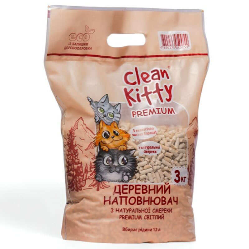 Clean Kitty (Клін Кітті) Premium White - Деревний наповнювач з натуральної смереки для котячого туалету