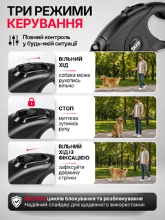 Довгий повідець рулетка для собак великих і середніх порід 8 метрів вага собаки до 50 кг DIIL автоматичний з відсіком для сміттєвих пакетів прогулянковий нейлоновий собачі повідці рулетки чорний (0021
