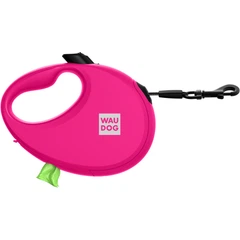 Повідець-рулетка для собак WAUDOG R-leash з контейнером для пакетів, світловідбивна стрічка, рожевий, розмір M, до 20 кг, 5 м (26287)