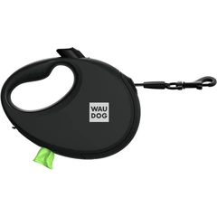 Повідець-рулетка для собак WAUDOG R-leash з контейнером для пакетів, світловідбивна стрічка, чорний, розмір S, до 12 кг, 3 м (26271)